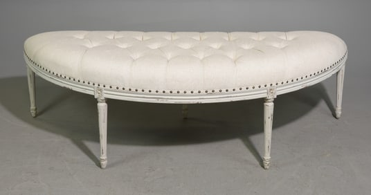 Louis XVI Style Button Tufted Curved Bench