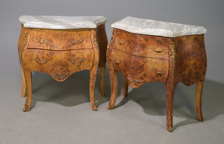 Two Burled Continental Style Marble Top Chests #2