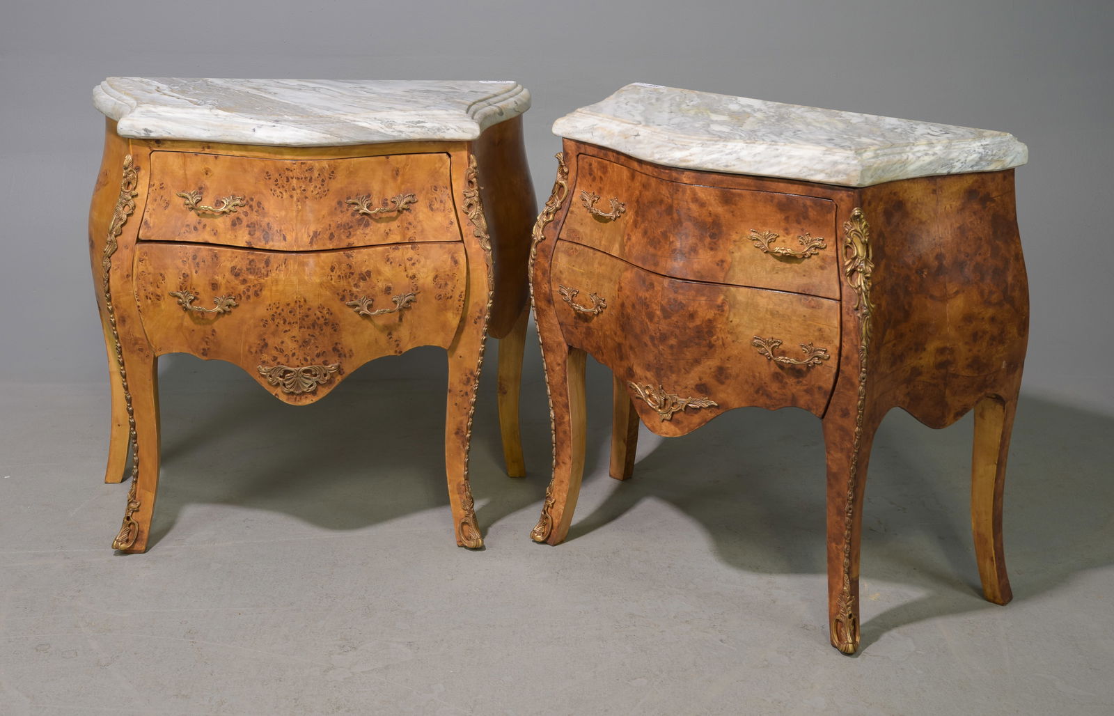 Two Burled Continental Style Marble Top Chests #2 (1 of 9)