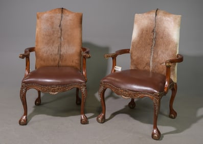 Two Ball & Claw Hide Back Fireside Arm Chairs