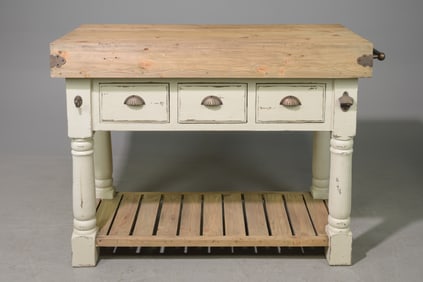 3 Drawer Painted Base Farmhouse Kitchen Island