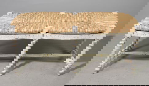 French Style Painted Rush Seat Bench
