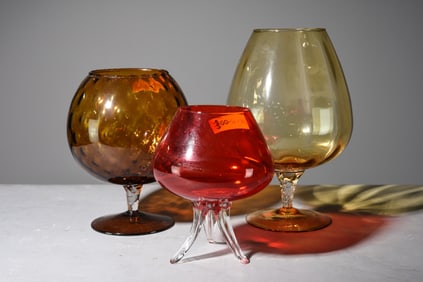 3 Large Blown Glass Snifters