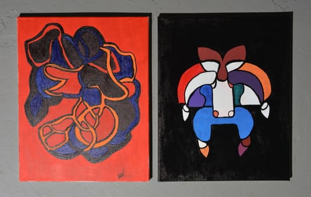 2pcs Unframed Original Modern Art - Oil on Canvas