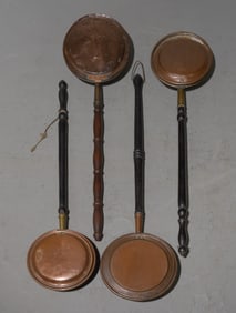 4 European Copper Bed Warmers with Wood Handles