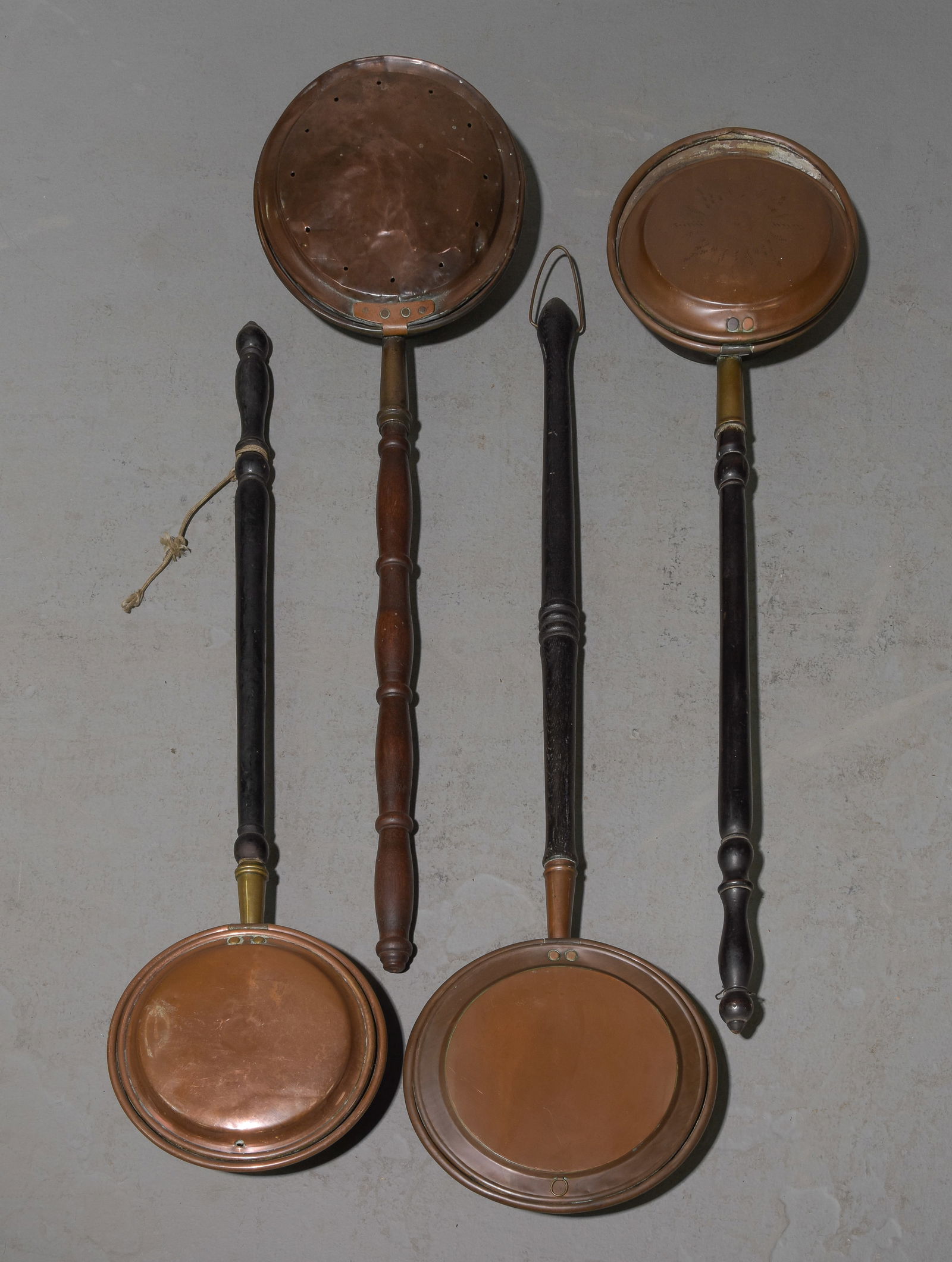 4 European Copper Bed Warmers with Wood Handles (1 of 3)