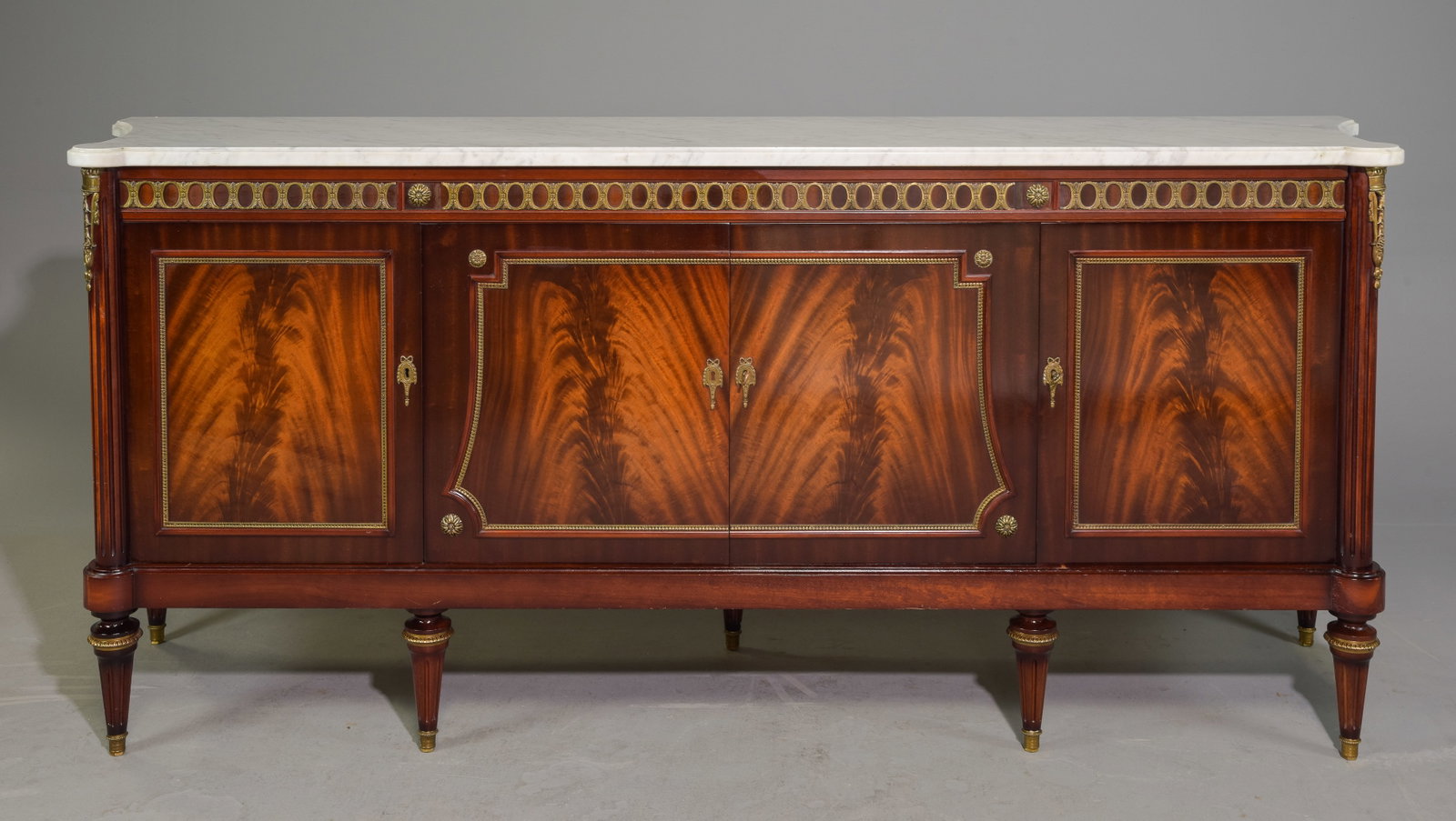 Louis XVI Style White Marble Top Sideboard / Enfilade: French Louis XVI Style White Marble Top Sideboard / Enfilade - 40 inches tall x 91 x 23