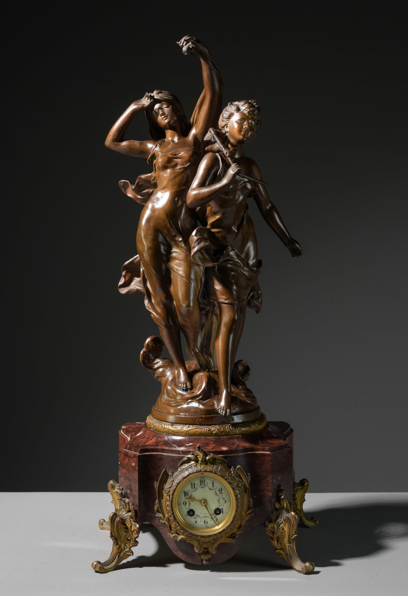 French Spelter Figural Clock On Marble Base (1 of 9)