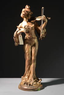 Metal Lady Playing Violin Sculpture - " La Musique": Metal Lady Playing Violin Sculpture - " La Musique" - 29 inches tall x 12 x 9