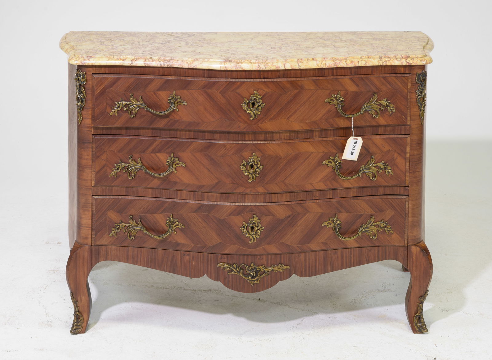 Louis XV Style Oak Marble Top 3 Drawer Chest (1 of 6)