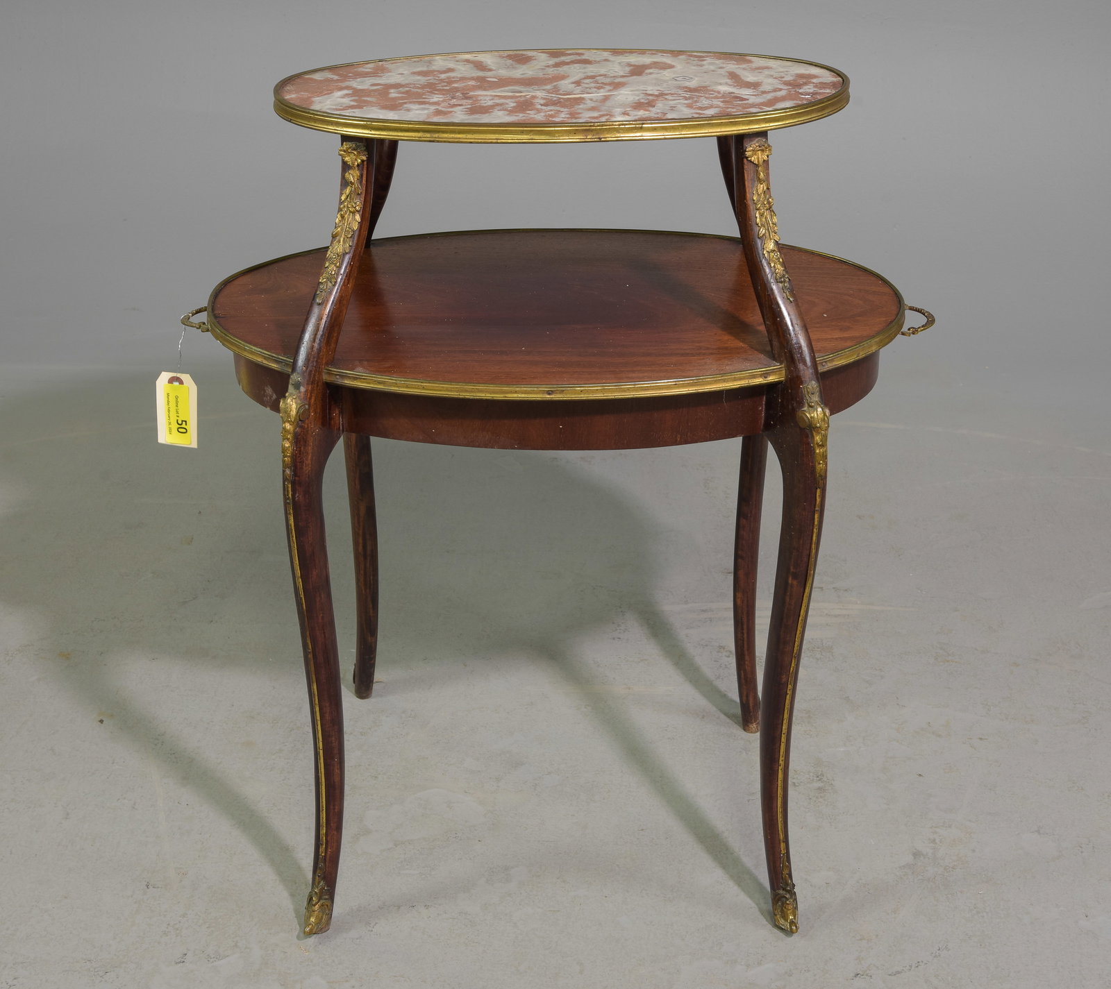 French Inlaid Marble 2 Tier Tea Table (1 of 4)