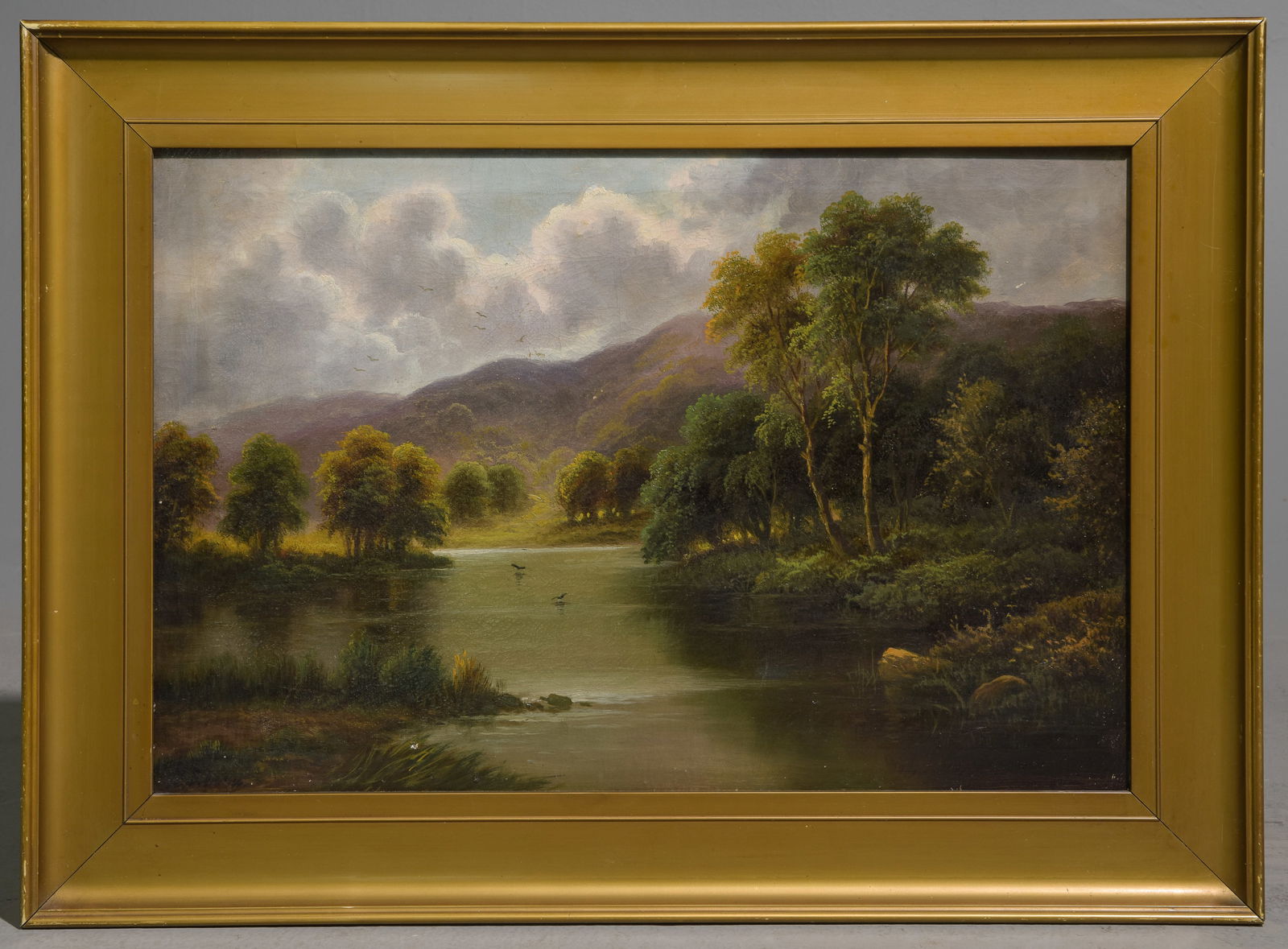 Gold Gilt Framed Oil On Canvas River Landscape (1 of 4)