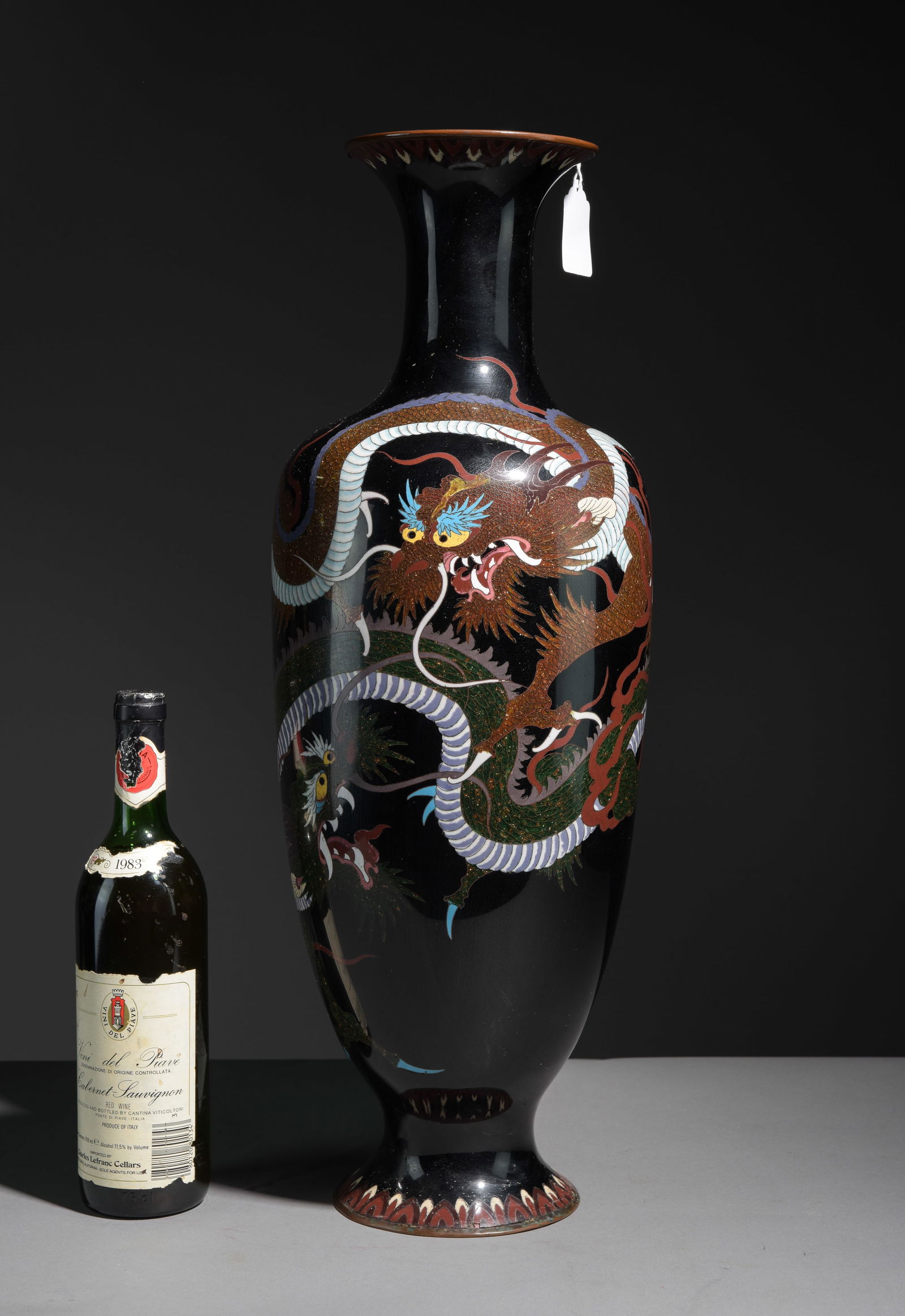 Large Japanese Cloisonne Vase - Dragons On Black (1 of 4)