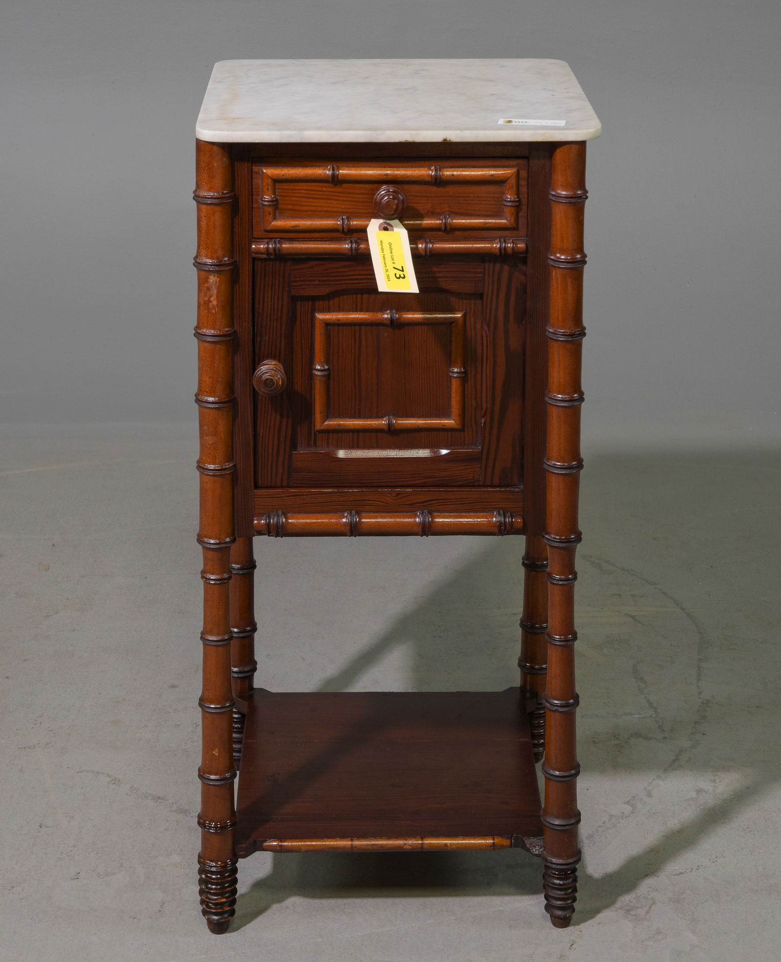 Faux Bamboo White Marble Top Nightstand (1 of 5)