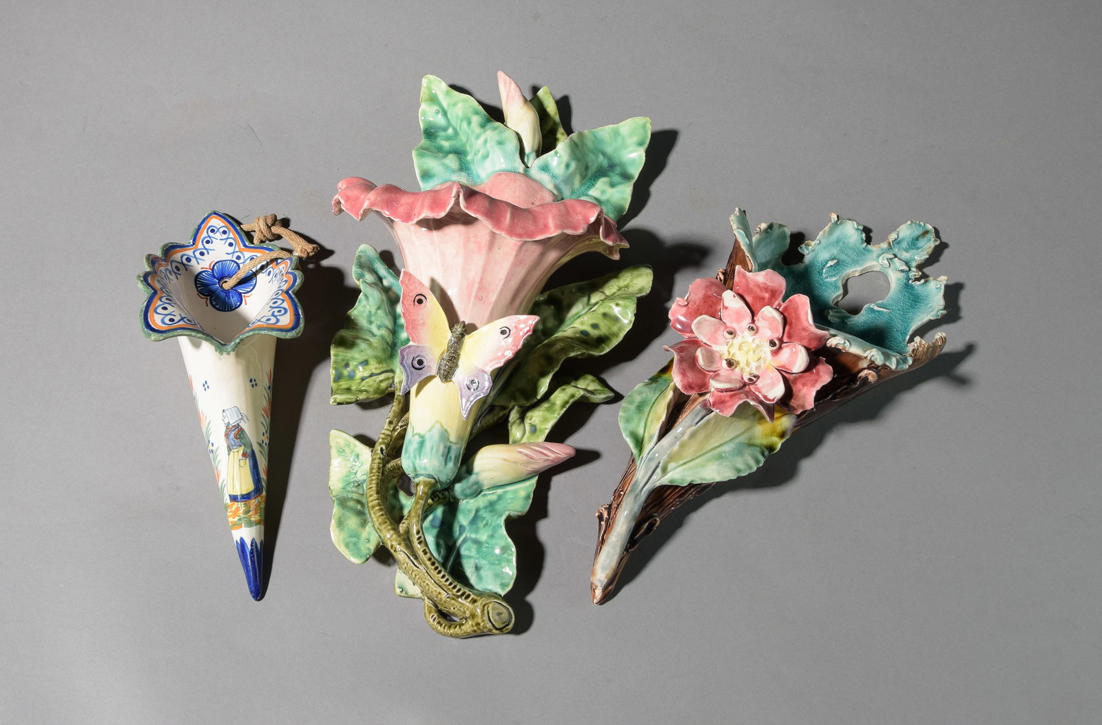 3 Assorted French Majolica Wall Pockets (1 of 5)