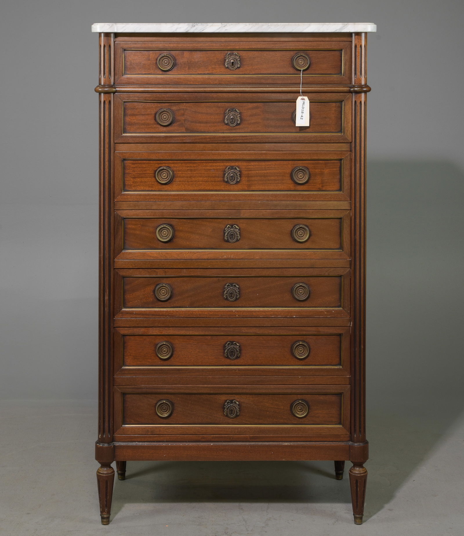 Louis XVI Style White Marble Top 7 Drawer Cabinet (1 of 4)