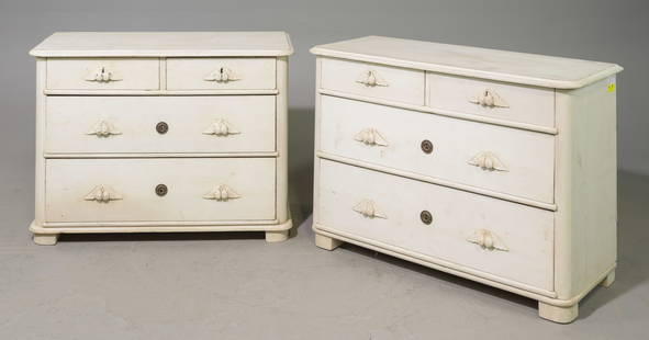 Pair Of White Painted Pine Chest Of Drawers: Pair Of White Painted Pine Chest Of Drawers - 29 inches tall x 41 x 18