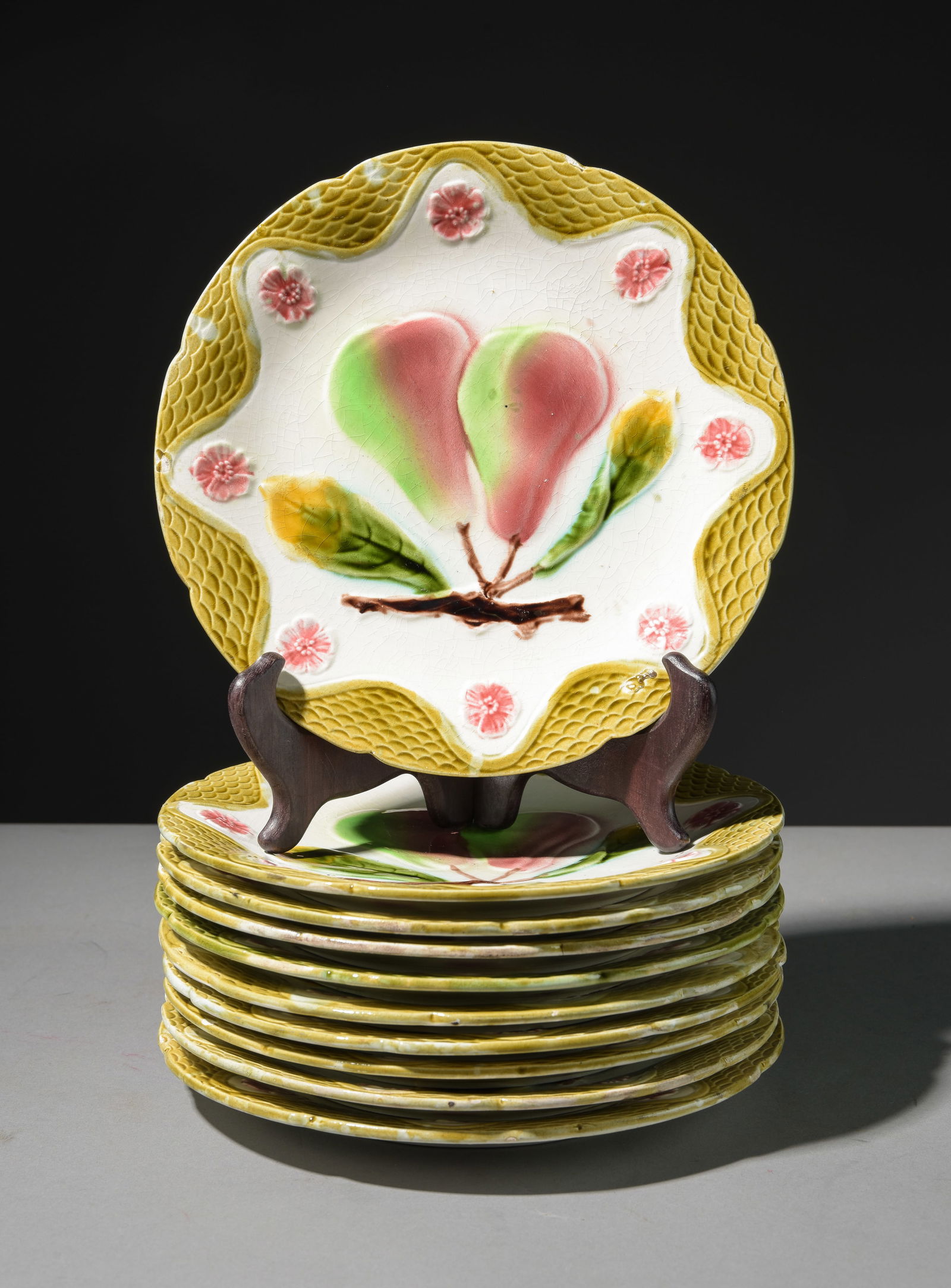 10 French Majolica Barbotine Fruit Plates (1 of 3)