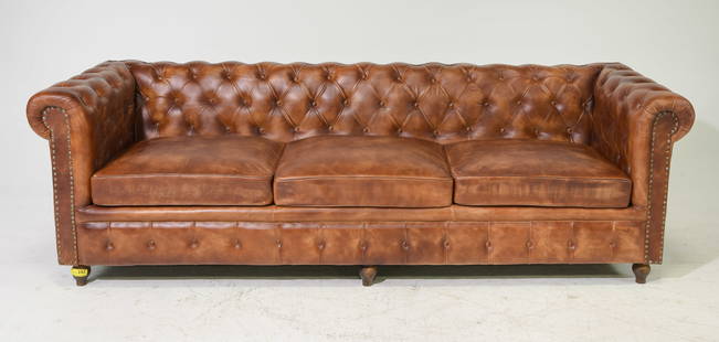 Modern Tufted Leather Three Seater Sofa #1: Modern Tufted Leather Three Seater Sofa - 28 in tall x 94 x 33, Seat height is 17 inches and the seat depth is 22.75 inches