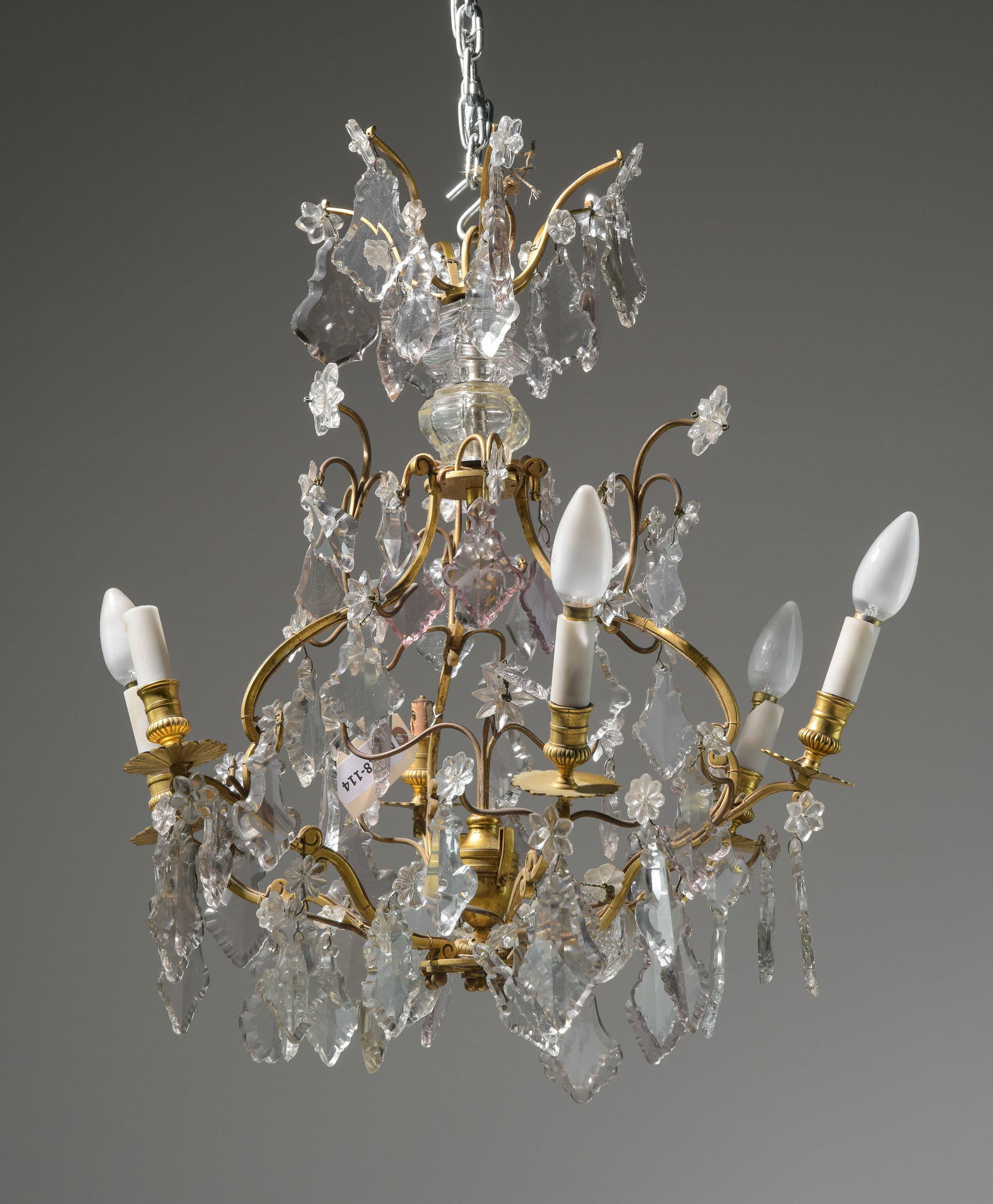 French Brass & Glass Chandelier with Prisms #3 (1 of 4)