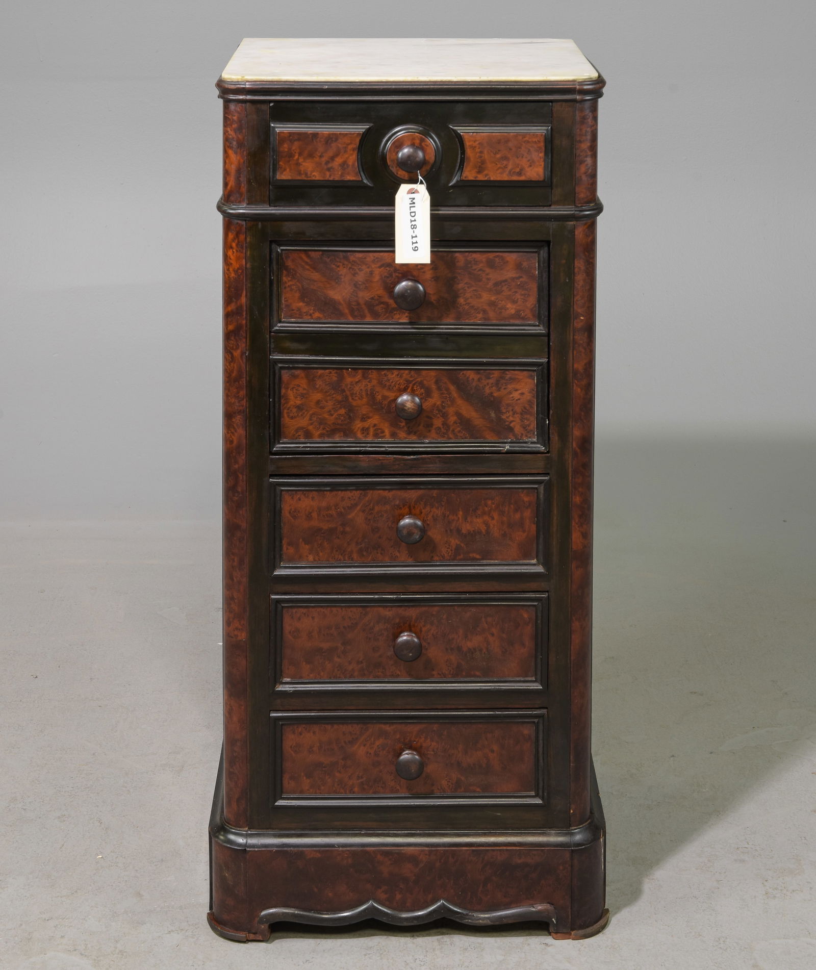 French Walnut Inset White Marble Top Chest / Nightstand (1 of 7)