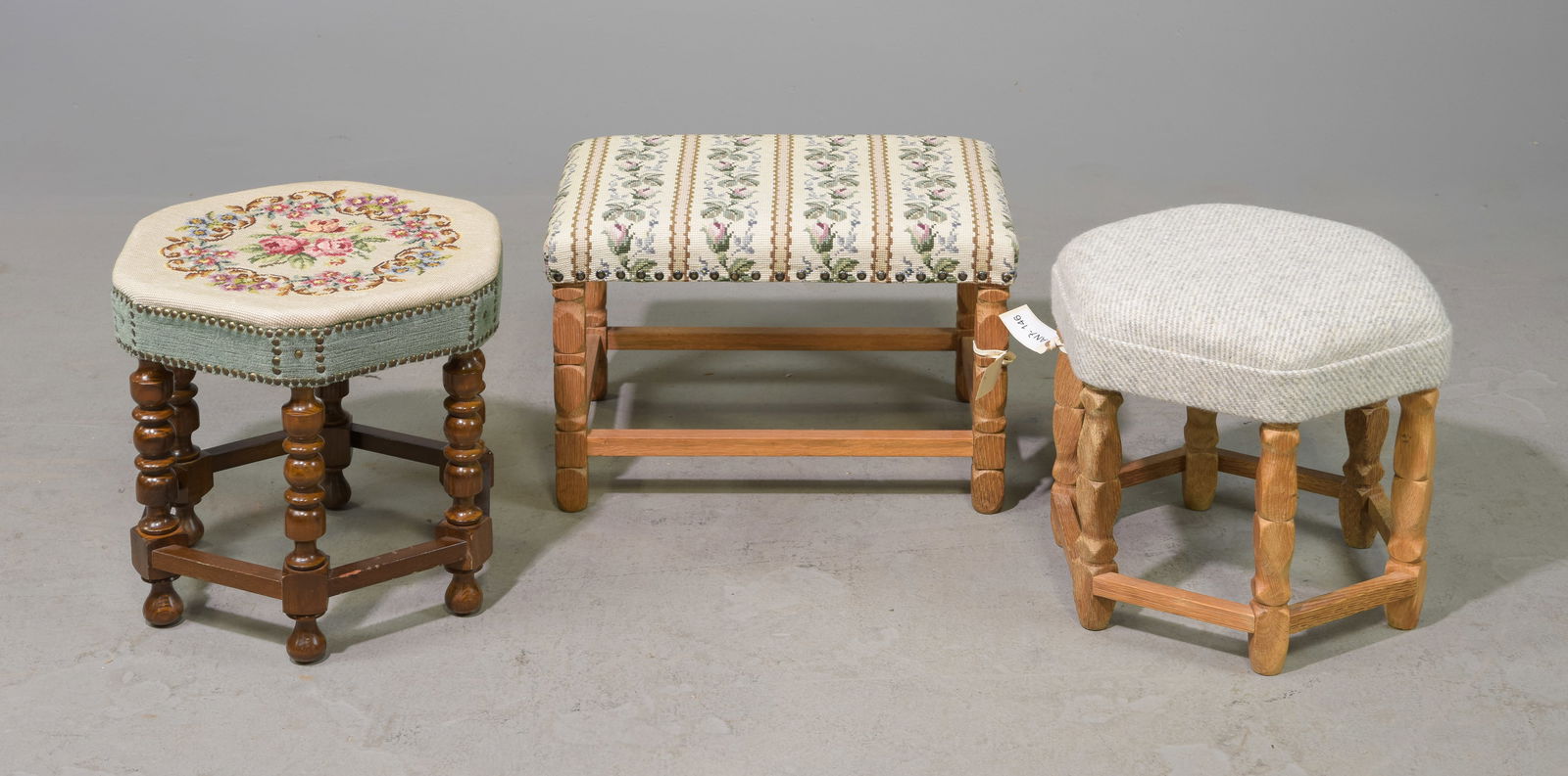Three Assorted Danish Upholstered Foot Stools (1 of 4)