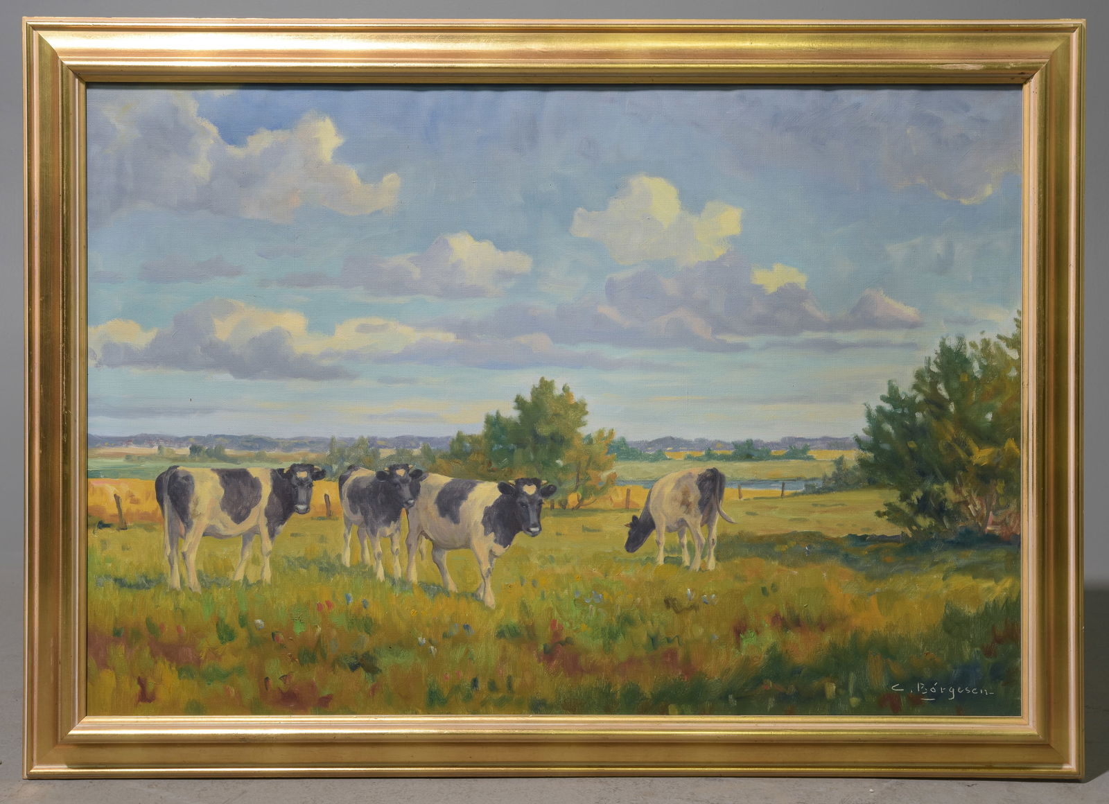 Gold Framed Oil on Canvas - Cows in Field (1 of 4)