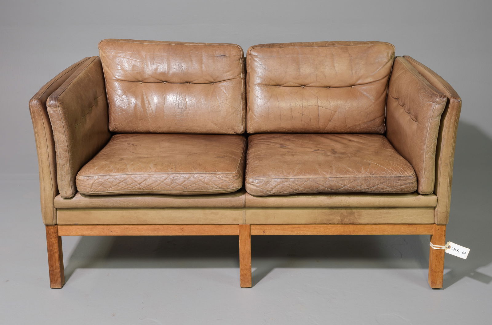 Danish Tan Leather Two Seater Sofa / Loveseat (1 of 6)