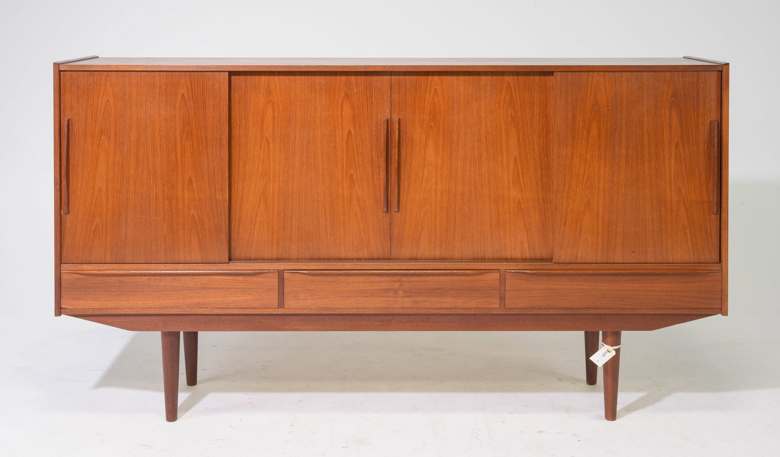 Danish Modern Teak Sliding Door Sideboard: Danish Modern Teak Sliding Door Cocktail Sideboard - 43 in tall x 79 x 17