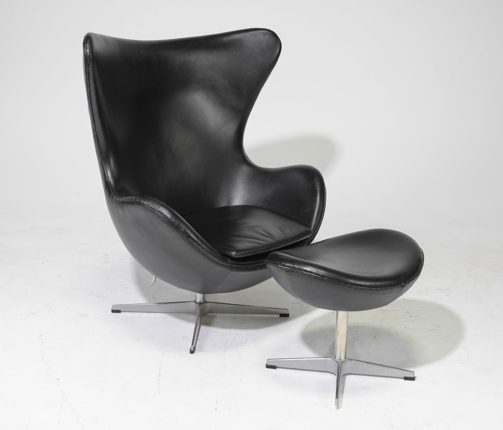 Arne Jacobsen Style Black Egg Chair & Foot Stool (1 of 5)