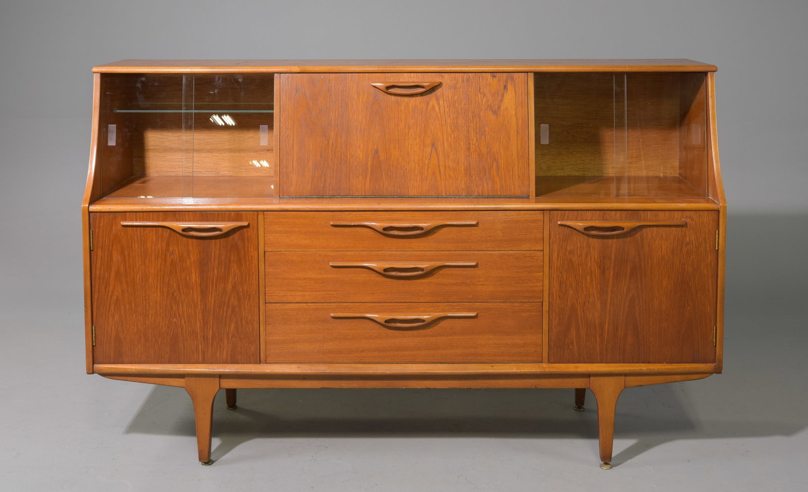 Mid Century Drop Front Cocktail Cabinet by Jentique: Danish Modern Style Cocktail Cabinet / Bookcase made by British Maker Jentique - 41 in tall x 66 x 18