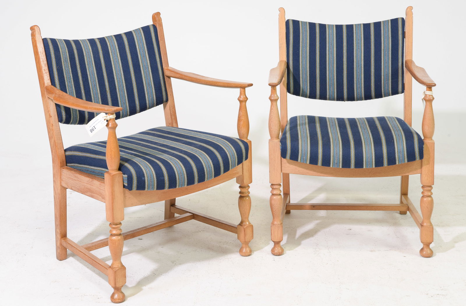 Two Danish Oak Blue Upholstered Arm Chairs (1 of 4)
