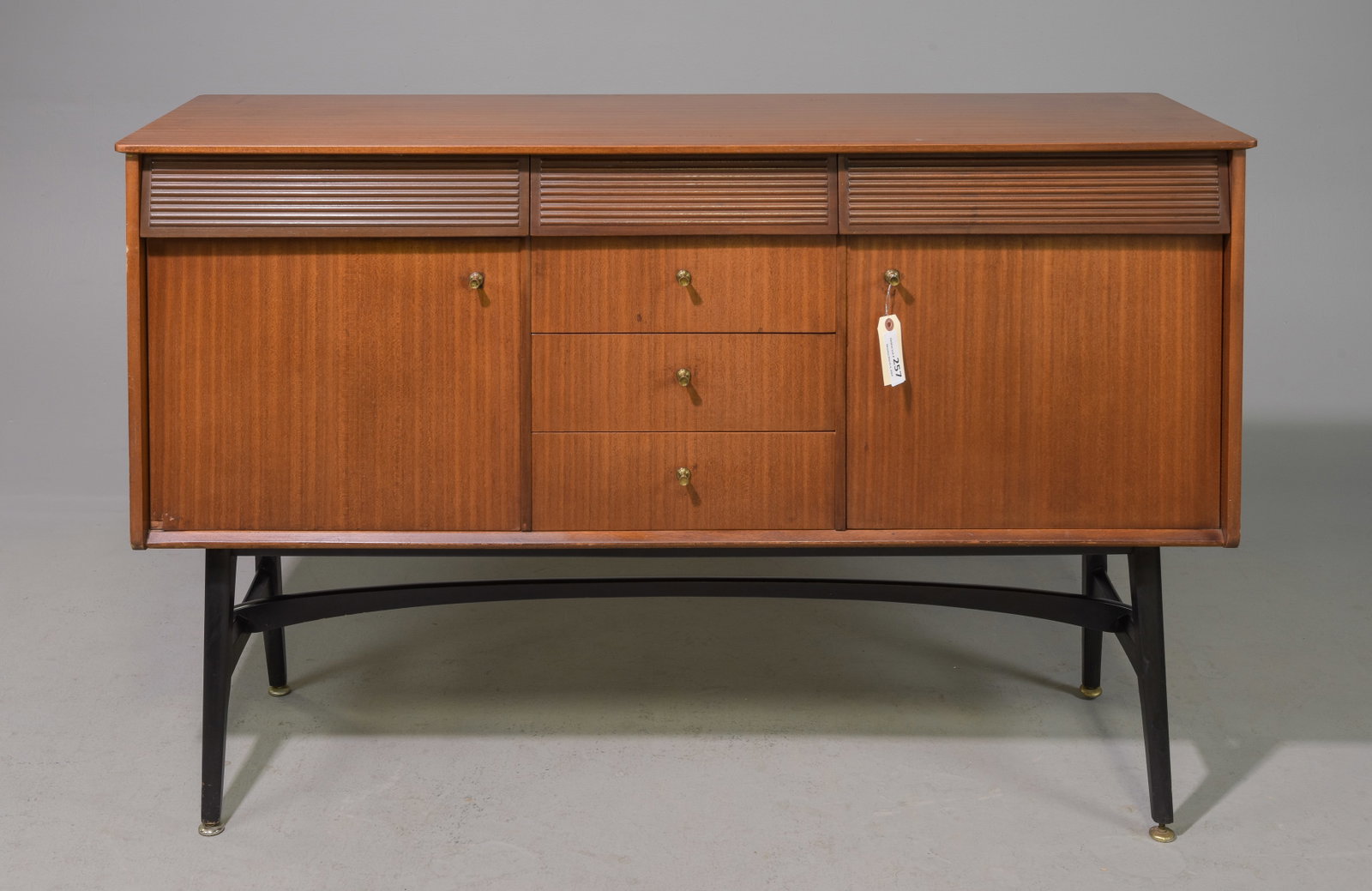 Mid Century Modern Style Sideboard By Nathan: Danish Modern Style Sideboard / Credenza With Stretcher Base By Nathan - 35.5 inches tall x 55 x 18