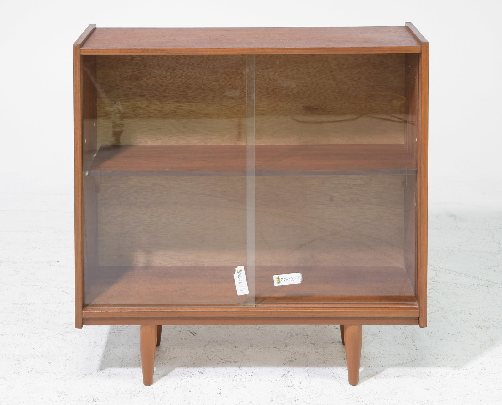 Mid Century Modern Style Sliding Glass Doors Cabinet: Danish Modern Style Teak Sliding Glass Doors Cabinet - 31 inches tall x 30 x 9