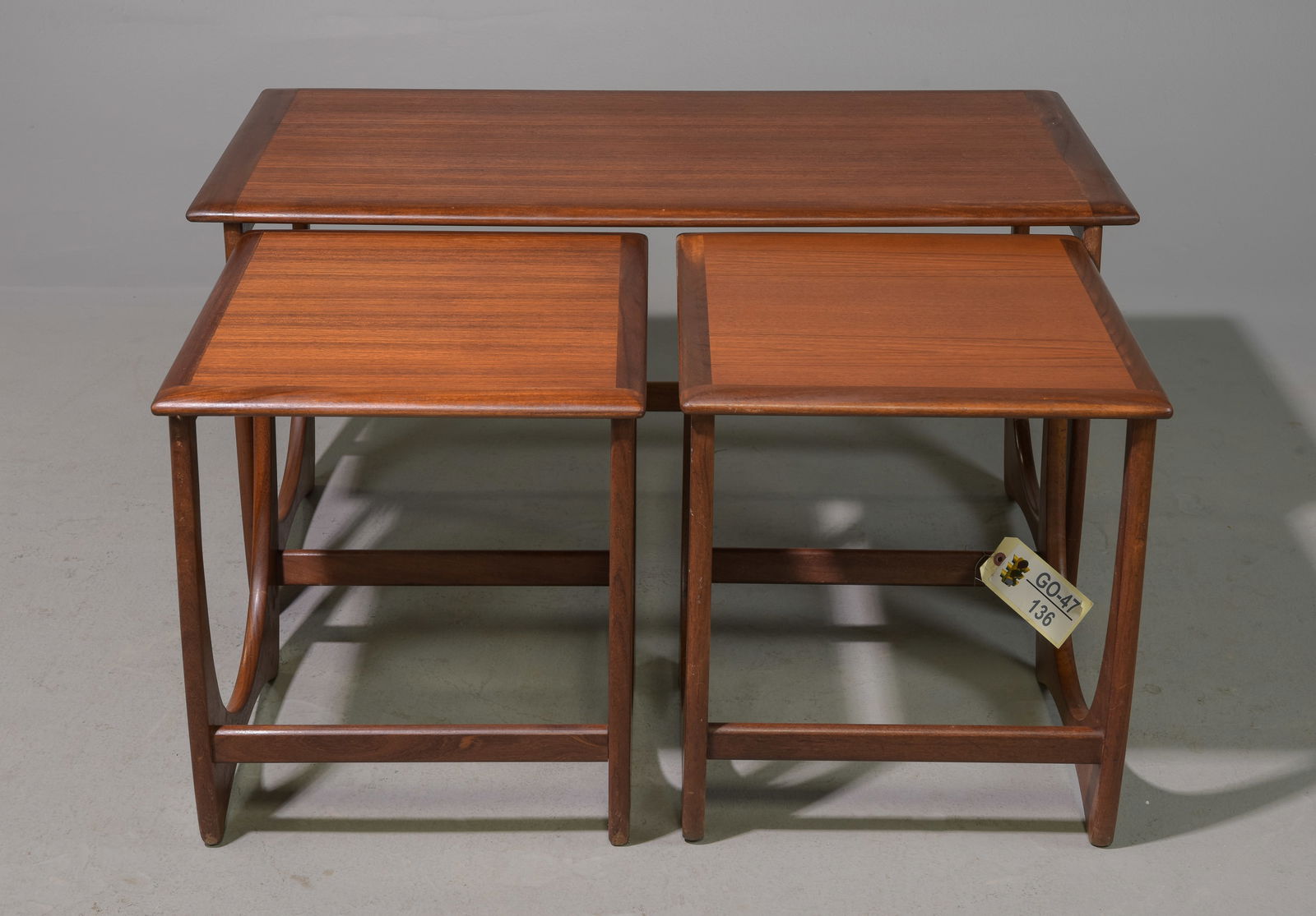 Mid Century Wide Astro Nest / Coffee Table by G-Plan: This Danish Modern Style Teak nest is British and made by Mid Century Modern Furniture Maker G-Plan ( GPlan ) - 20 in tall x 39.5 x 20, The smaller tables are 19 in tall x 17 x 18 each