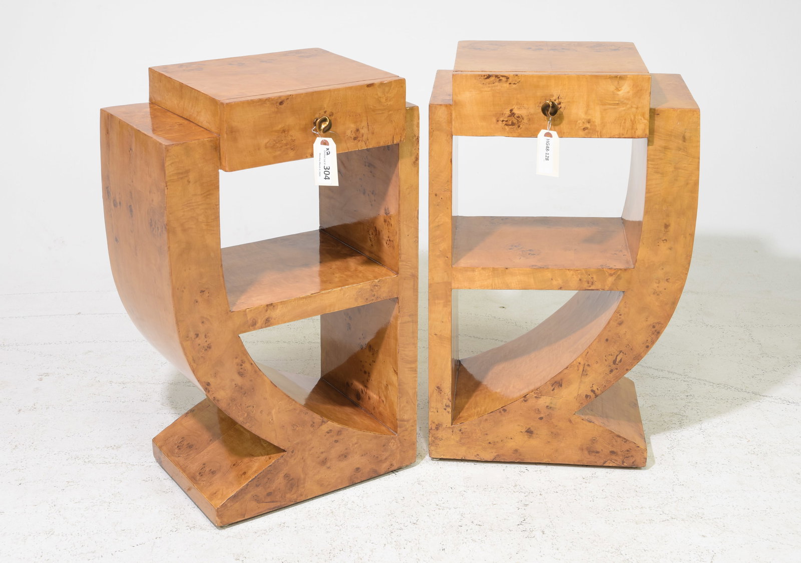 Two Art Deco Style Burled Occasional Tables (1 of 5)
