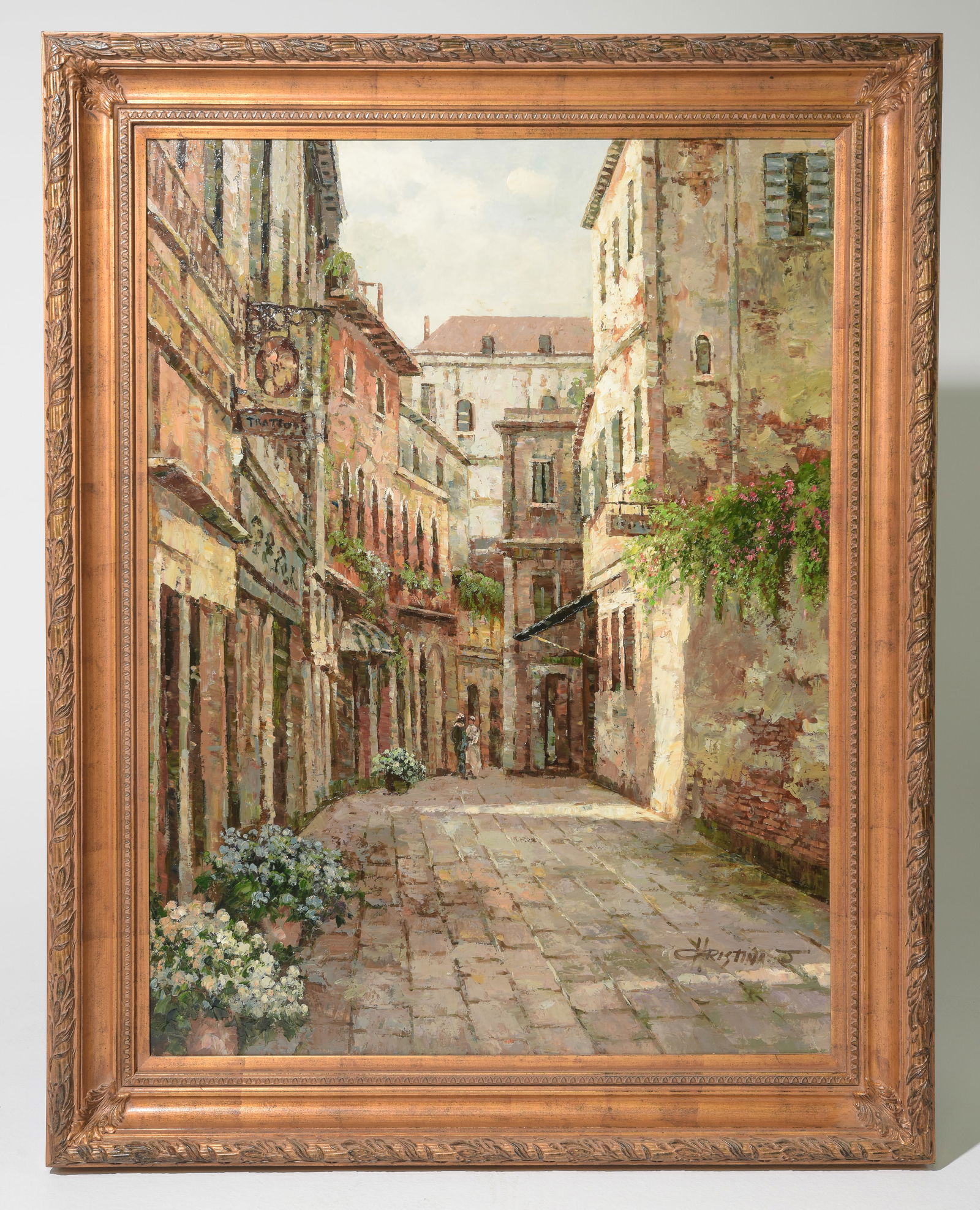 Large Framed Oil on Canvas Italian Street Scene (1 of 4)