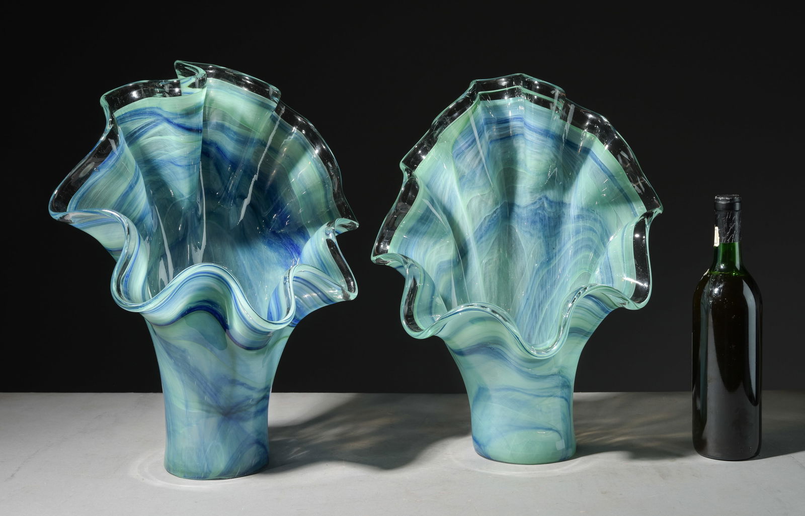 Two Italian Style Ruffled Art Glass Vases (1 of 6)