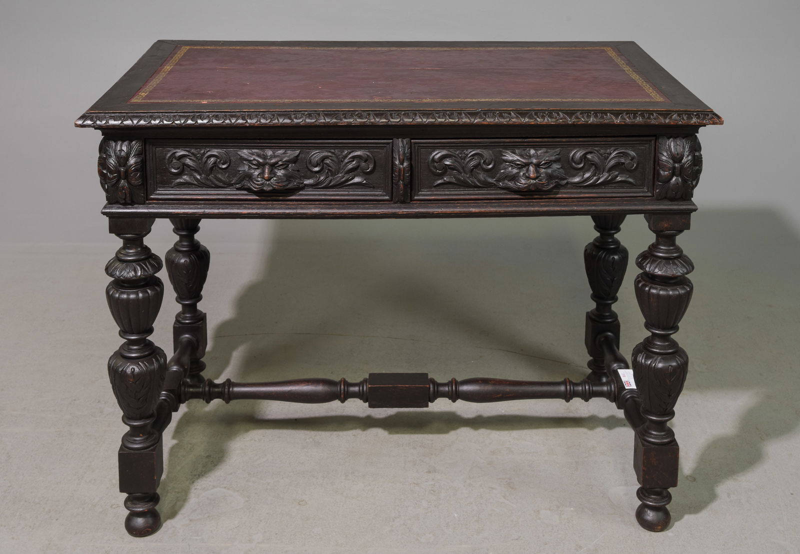 British Carved Oak Leather Top Writing Table (1 of 7)