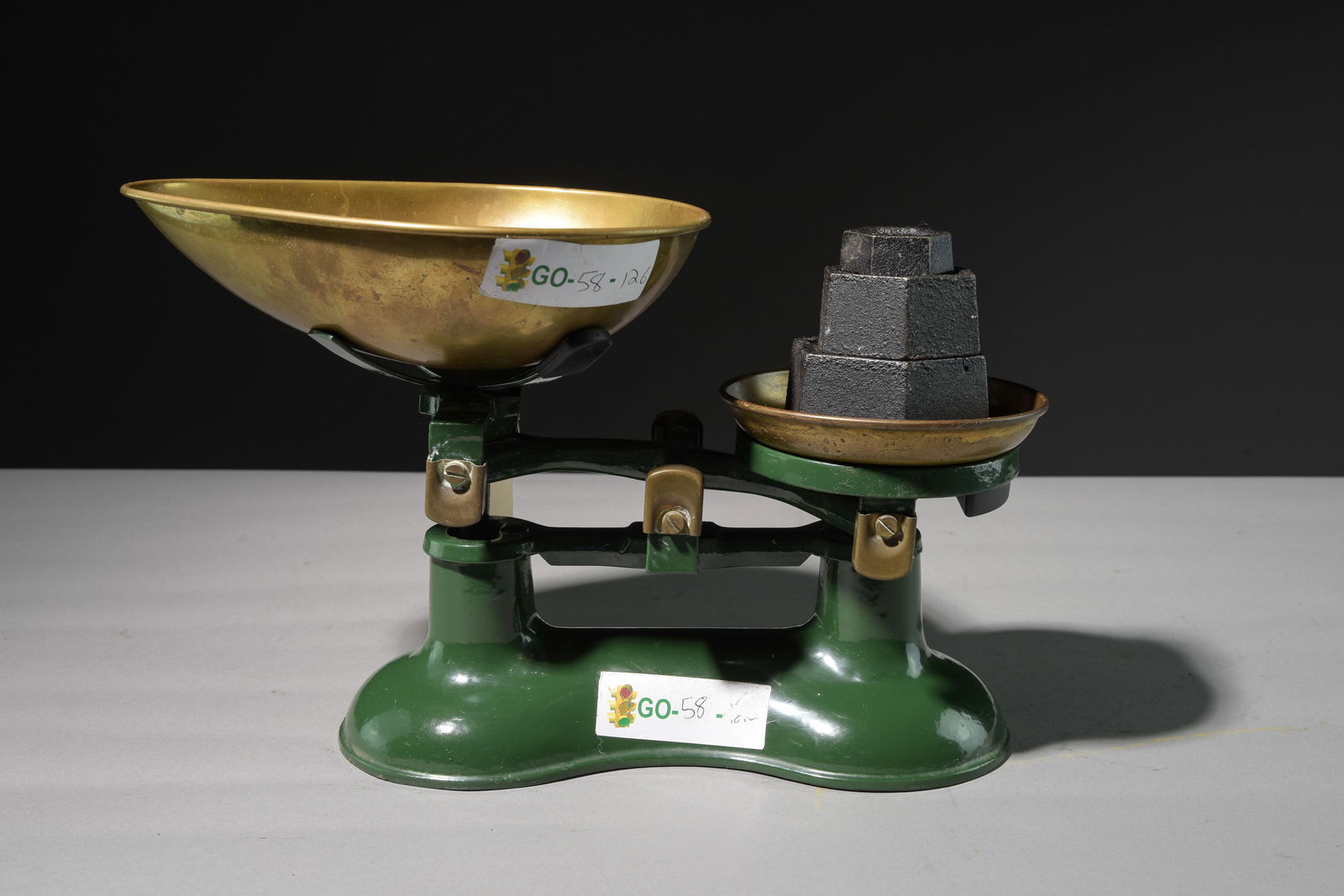 British Green Painted Balance Scale with Weights (1 of 3)