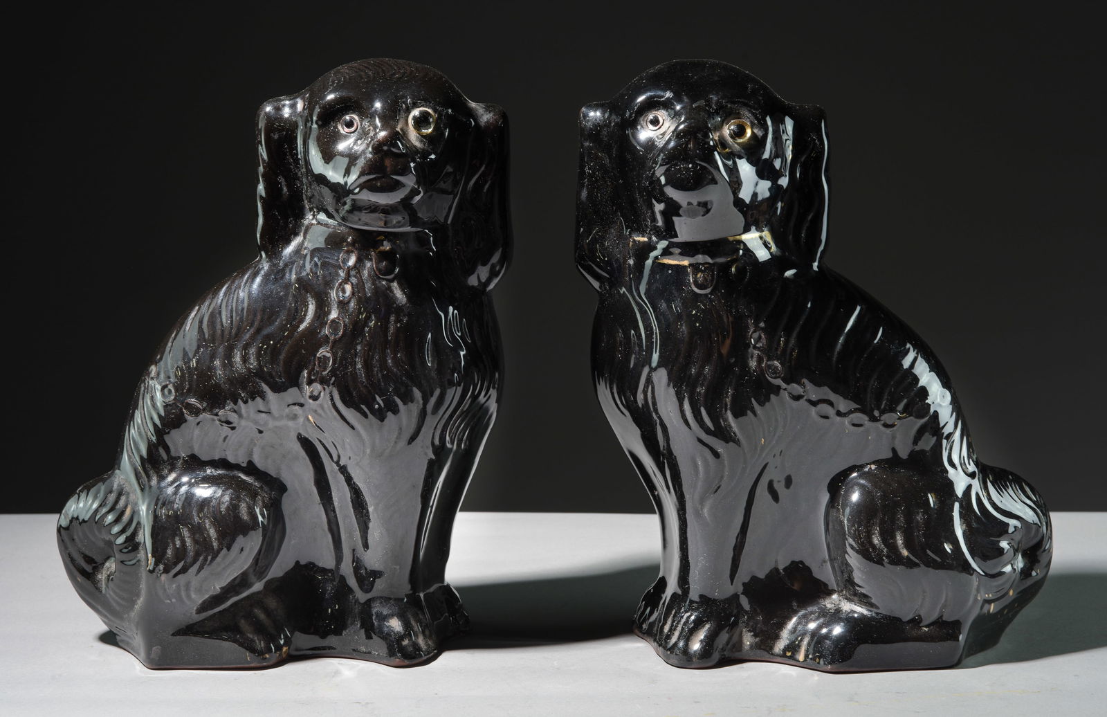 Pair of Black Staffordshire King Charles Spaniel Dogs (1 of 5)