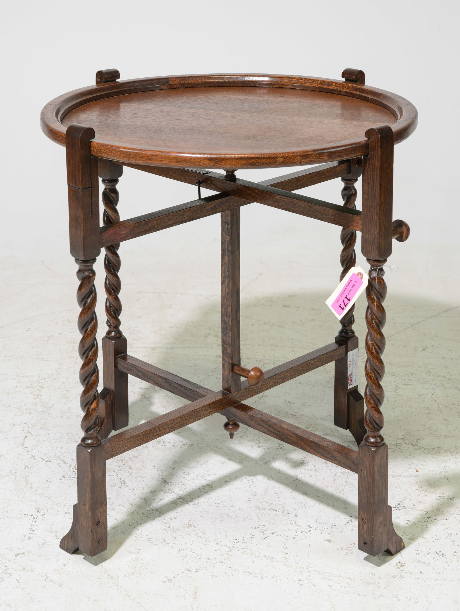 British Oak Barley Twist Round Tray Table (1 of 5)