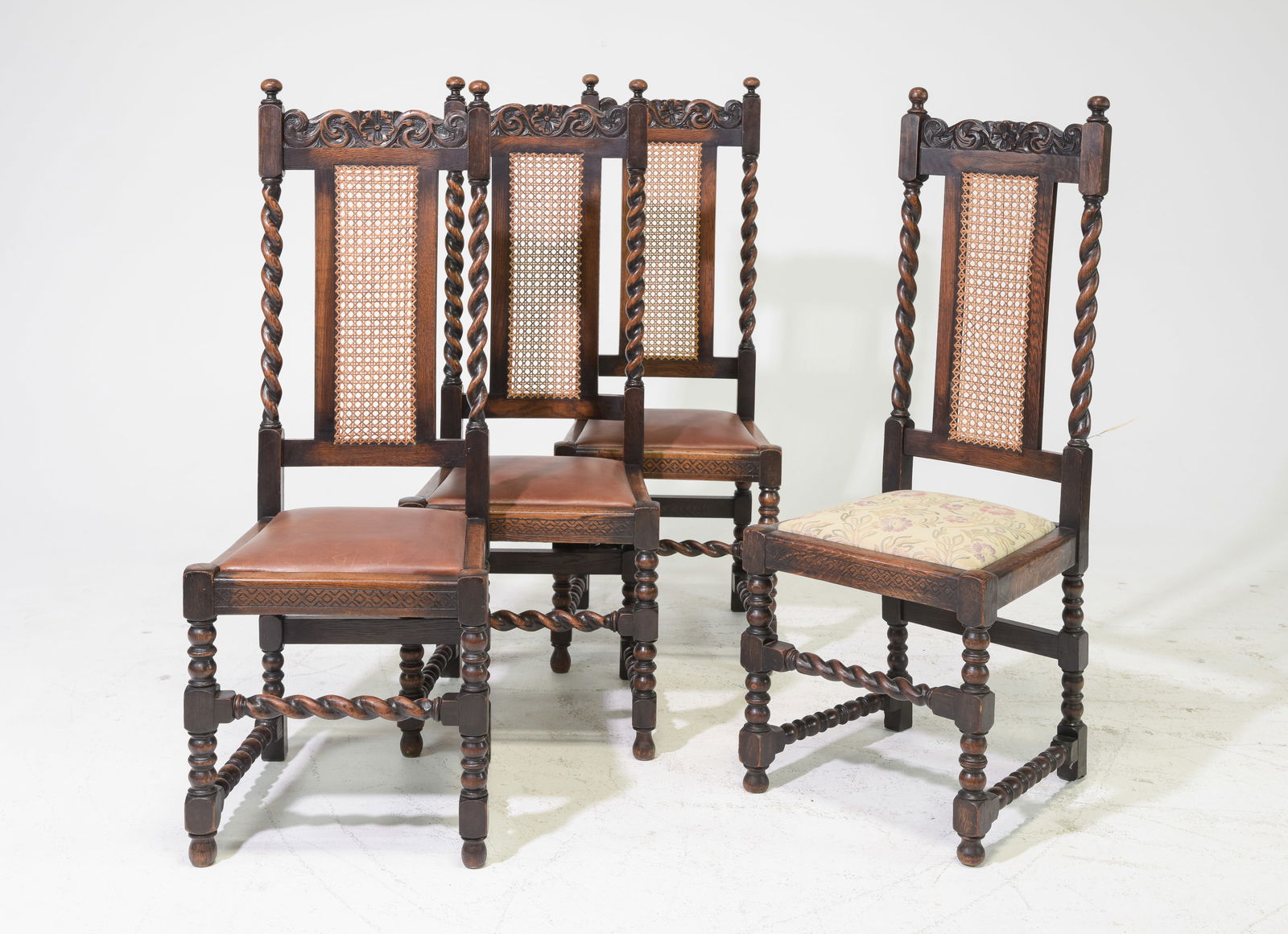 Set of 4 Barley Twist Oak High Back Chairs c.1920's (1 of 5)