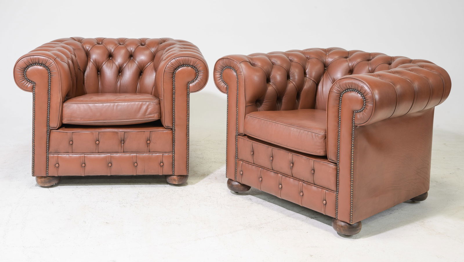 2 British Brown Leather Chesterfield Club Chairs (1 of 3)
