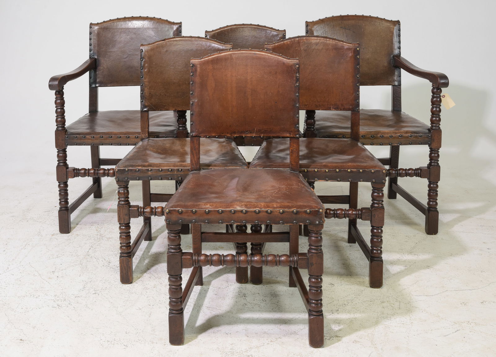 Set of Six British Oak Leather Upholstered Chairs (1 of 5)