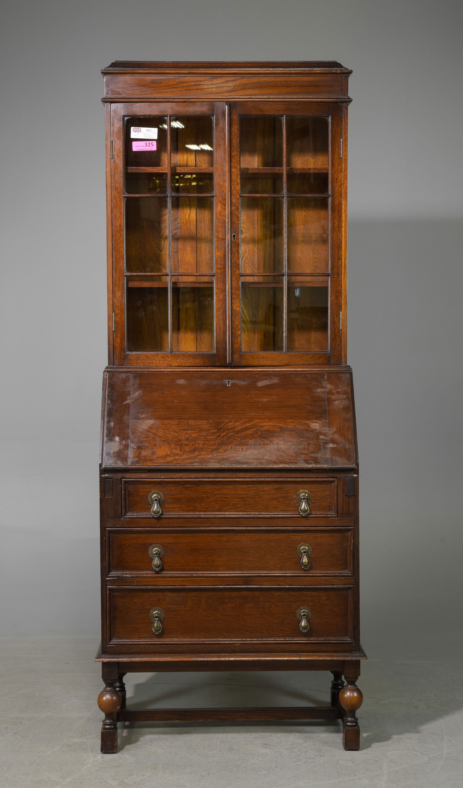 Jacobean Oak Secretary Bookcase c.1930's-40's (1 of 9)