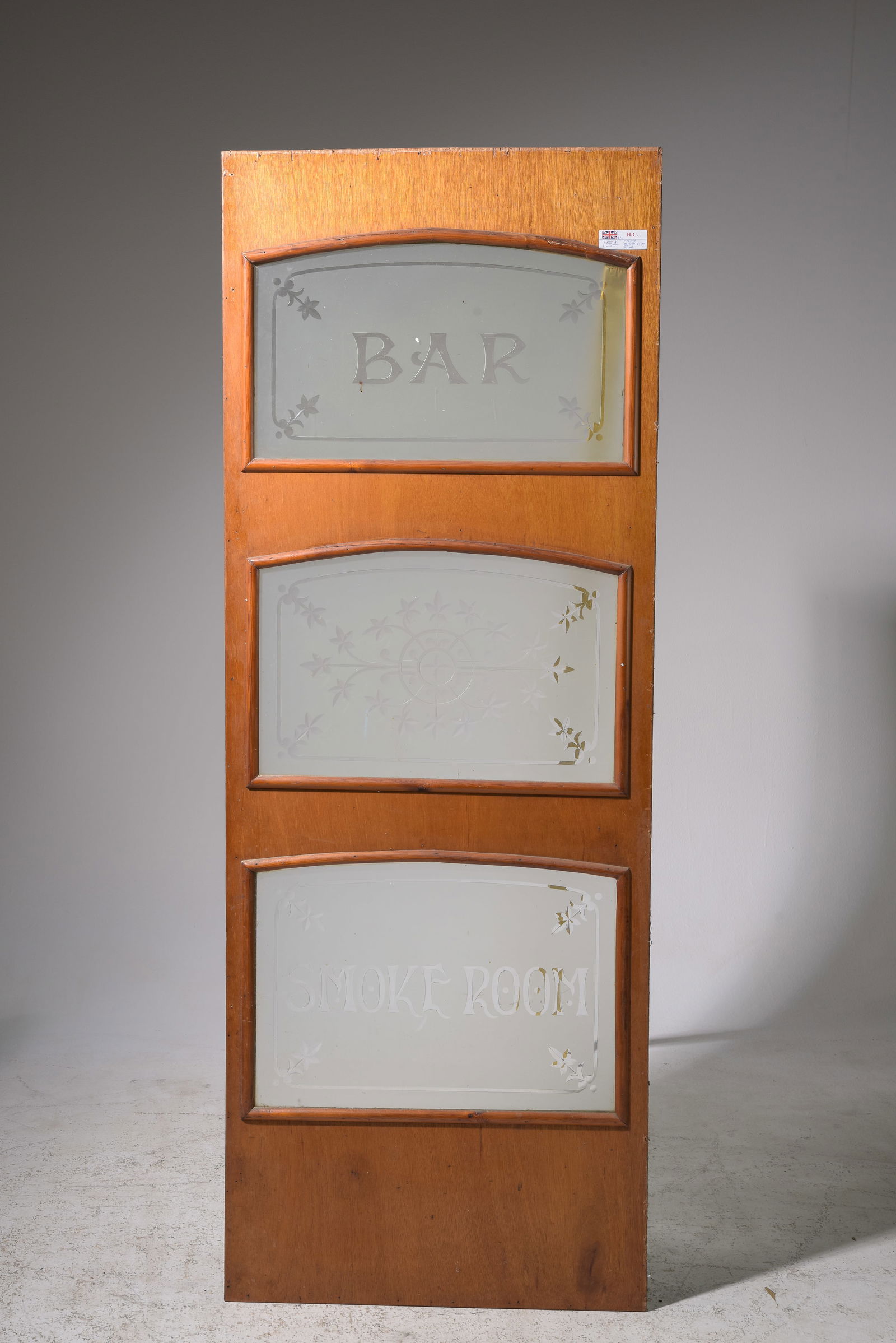 Framed Etched Glass Panel " Smoke Room Bar" (1 of 5)