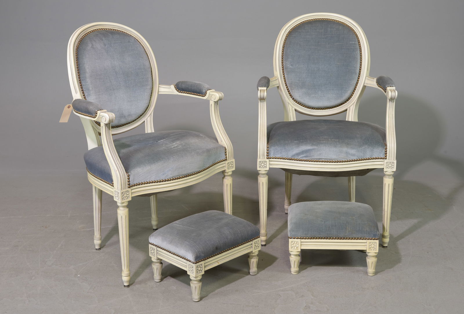 Pair of Louis XVI Style Balloon Back Chairs & Stools (1 of 6)