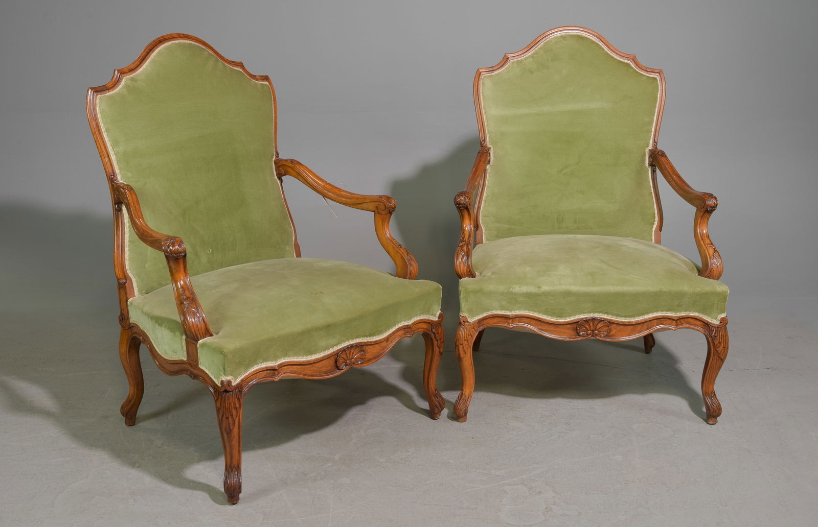 Pair of Oversize Louis XV Style Walnut Arm Chairs (1 of 5)