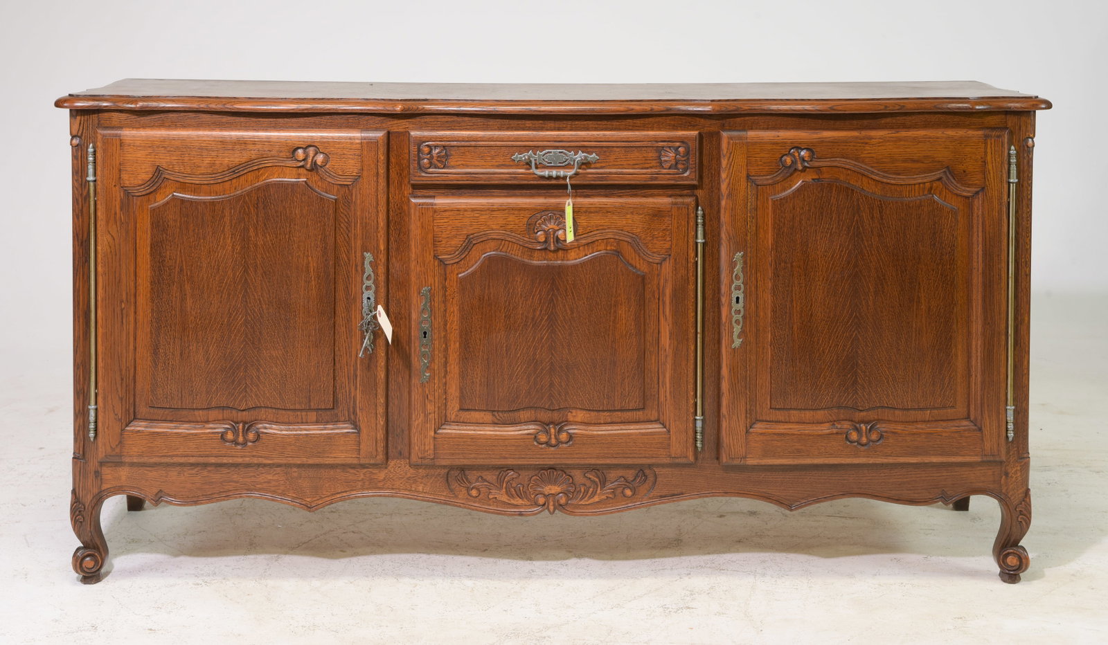 Louis XV Style Oak Sideboard / Enfilade: French Louis XV Style Oak Parquet Top Sideboard / Enfilade c.1940's-50's - 39 in tall x 78 x 19.5